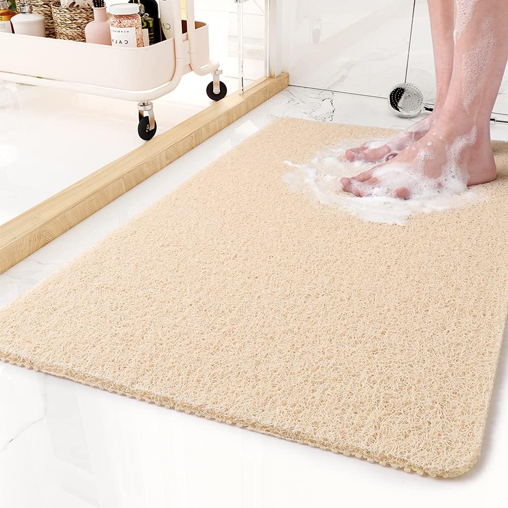 Non-Slip Shower Mat Quick Drying Loofah Style Bath Mat Cuttable Anti-Slip Mat with Water Drainage Machine Washable for Shower | Bathtub and Wet Room