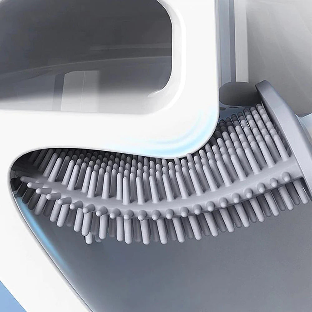 Silicone Toilet Brush Set with Quick Drying Holder Flexible Flat Head Toilet Cleaning Brush Freestanding or Wall Mounted for Bathroom and Toilet