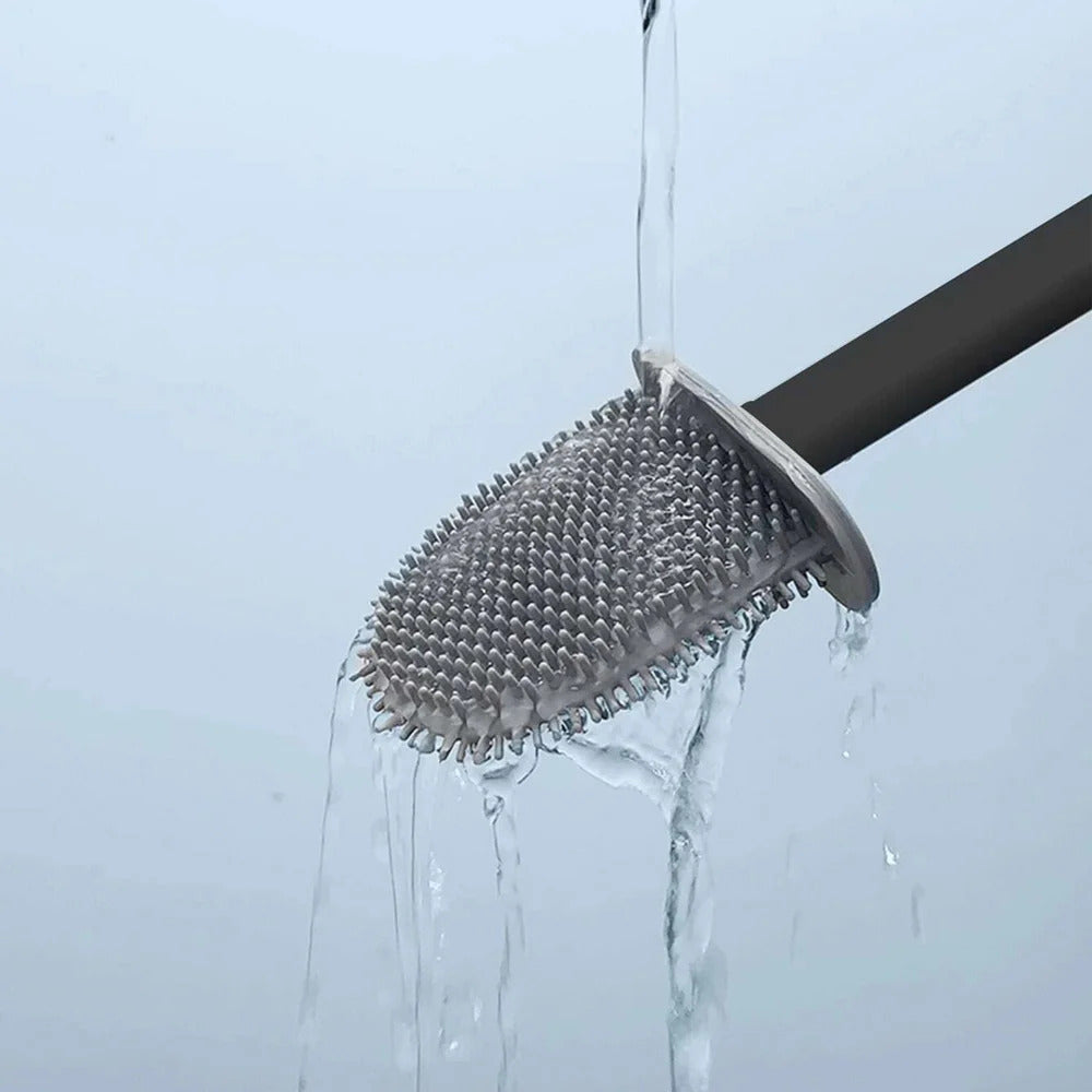 Silicone Toilet Brush Set with Quick Drying Holder Flexible Flat Head Toilet Cleaning Brush Freestanding or Wall Mounted for Bathroom and Toilet