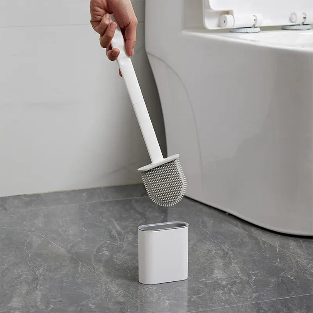 Silicone Toilet Brush Set with Quick Drying Holder Flexible Flat Head Toilet Cleaning Brush Freestanding or Wall Mounted for Bathroom and Toilet