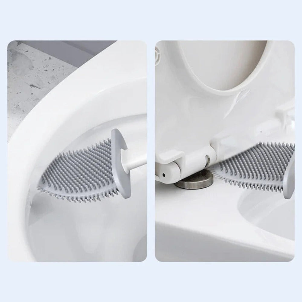 Silicone Toilet Brush Set with Quick Drying Holder Flexible Flat Head Toilet Cleaning Brush Freestanding or Wall Mounted for Bathroom and Toilet