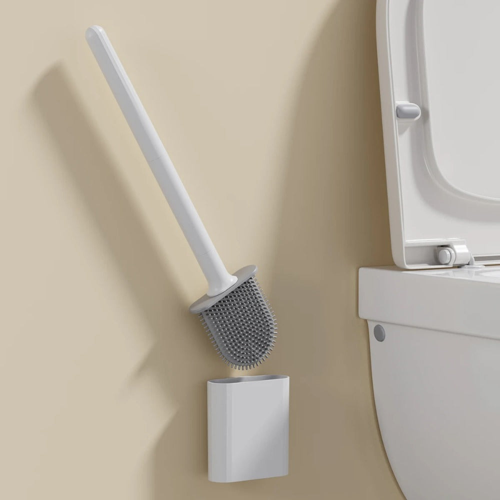 Silicone Toilet Brush Set with Quick Drying Holder Flexible Flat Head Toilet Cleaning Brush Freestanding or Wall Mounted for Bathroom and Toilet