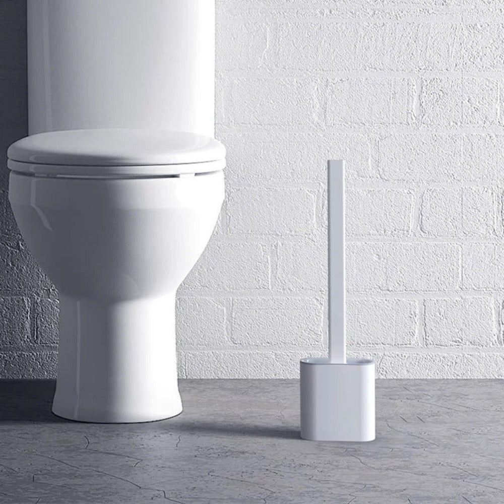 Silicone Toilet Brush Set with Quick Drying Holder Flexible Flat Head Toilet Cleaning Brush Freestanding or Wall Mounted for Bathroom and Toilet