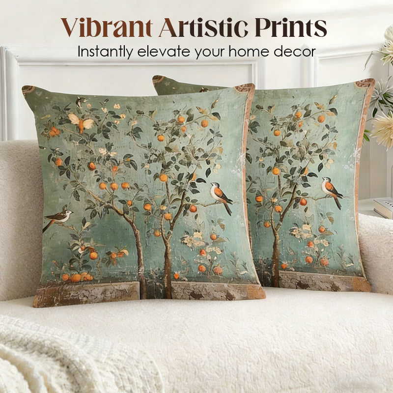 Vintage Botanical Cushion Covers Set of Two Heavyweight Polyester Throw Pillow Covers with Hidden Zip Garden Print for Sofa and Bed