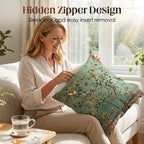 Vintage Botanical Cushion Covers Set of Two Heavyweight Polyester Throw Pillow Covers with Hidden Zip Garden Print for Sofa and Bed