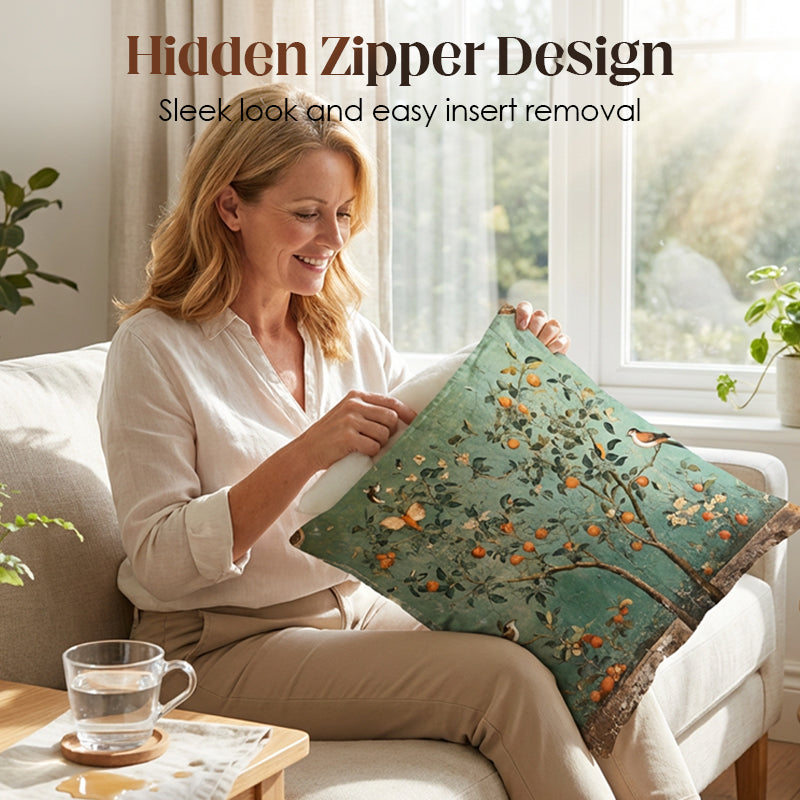 Vintage Botanical Cushion Covers Set of Two Heavyweight Polyester Throw Pillow Covers with Hidden Zip Garden Print for Sofa and Bed