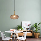 Ribbed Glass Pendant Lights With Metal Tube Fitting