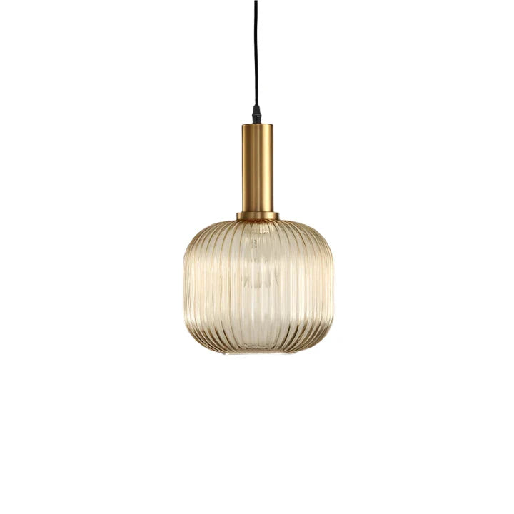 Ribbed Glass Pendant Lights With Metal Tube Fitting
