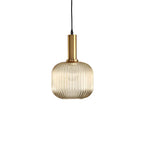 Ribbed Glass Pendant Lights With Metal Tube Fitting