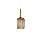 Ribbed Glass Pendant Lights With Metal Tube Fitting