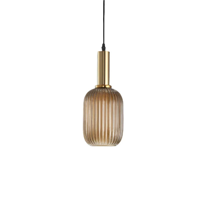 Ribbed Glass Pendant Lights With Metal Tube Fitting