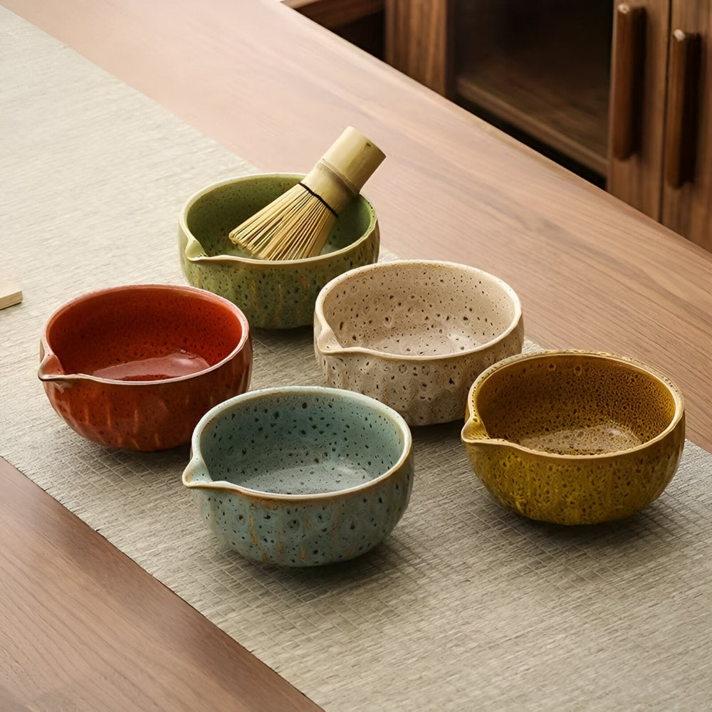 Japanese Matcha Tea Set with Handmade Ceramic Bowl and Bamboo Whisk