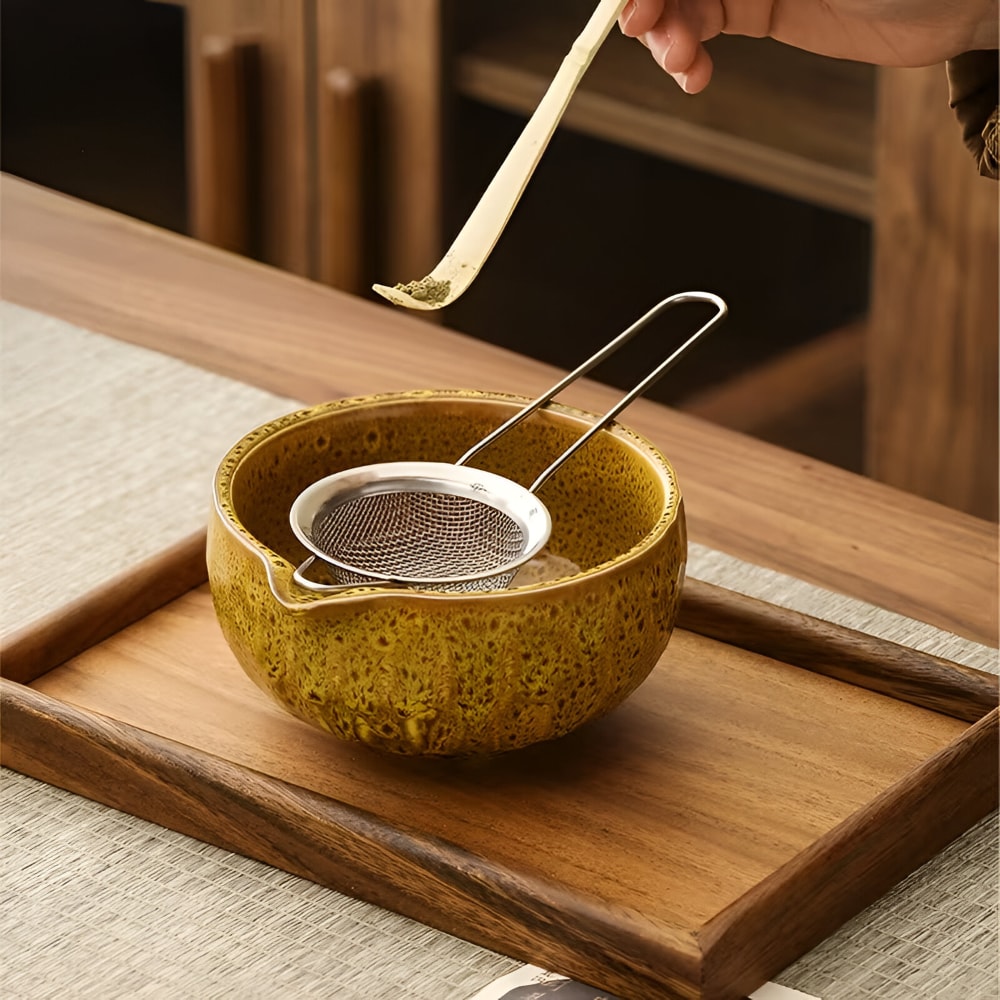 Japanese Matcha Tea Set with Handmade Ceramic Bowl and Bamboo Whisk