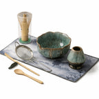 Japanese Matcha Tea Set with Petal Ceramic Bowl and Bamboo Accessories