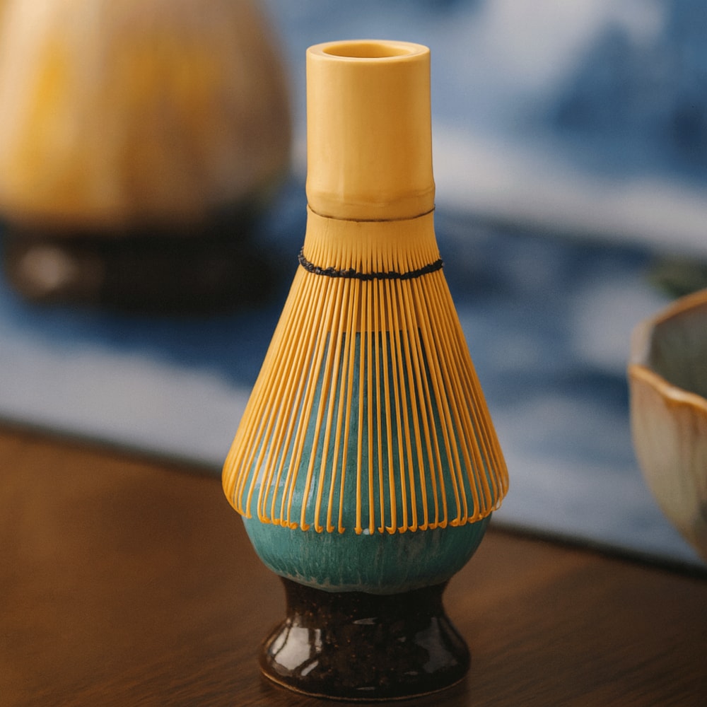 Japanese Matcha Tea Set with Petal Ceramic Bowl and Bamboo Accessories
