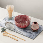 Japanese Matcha Tea Set with Petal Ceramic Bowl and Bamboo Accessories