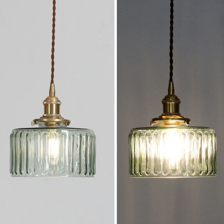 Japanese Style Textured Glass Pendant Light with Brass Lamp Holder