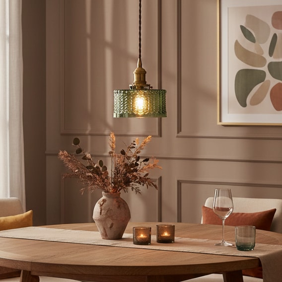 Japanese Style Textured Glass Pendant Light with Brass Lamp Holder