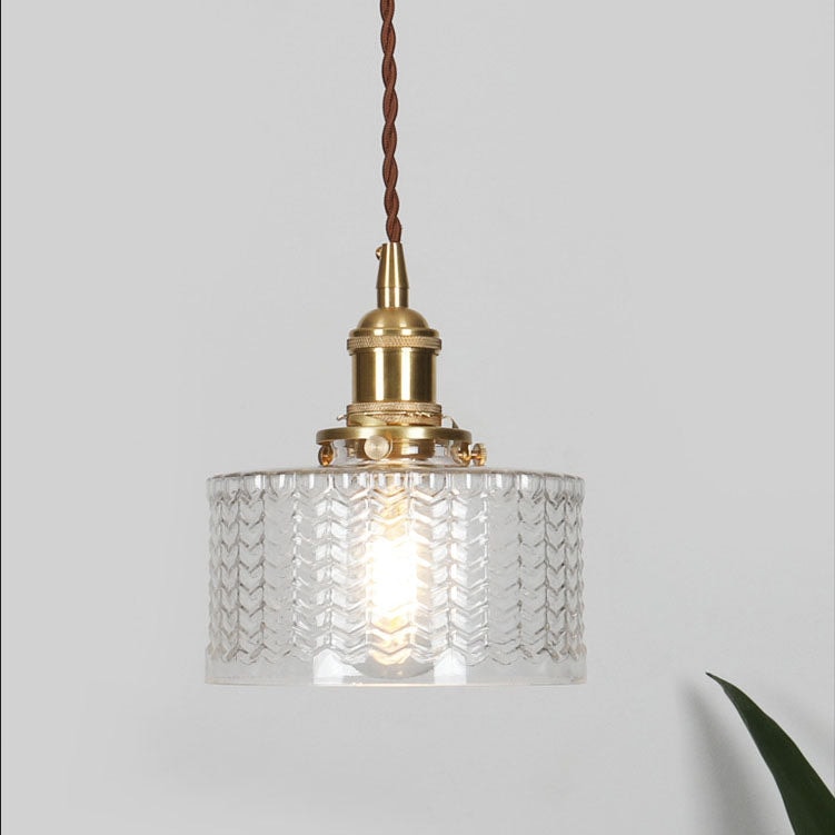 Japanese Style Textured Glass Pendant Light with Brass Lamp Holder