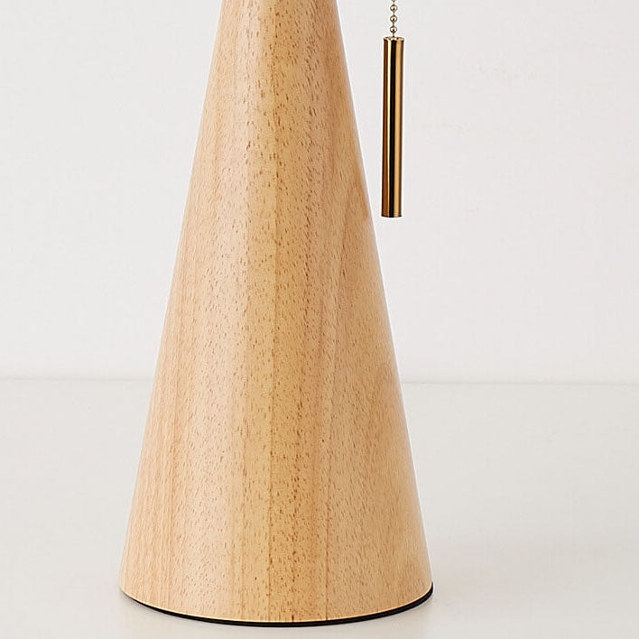 Japanese Vintage Pleated Fabric Table Lamp with Wooden Cone Base for Bedroom