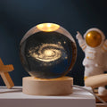 Laser Engraved Crystal Ball Night Light with Wooden Base and Warm Glow