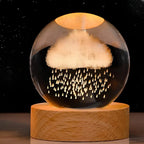 Laser Engraved Crystal Ball Night Light with Wooden Base and Warm Glow