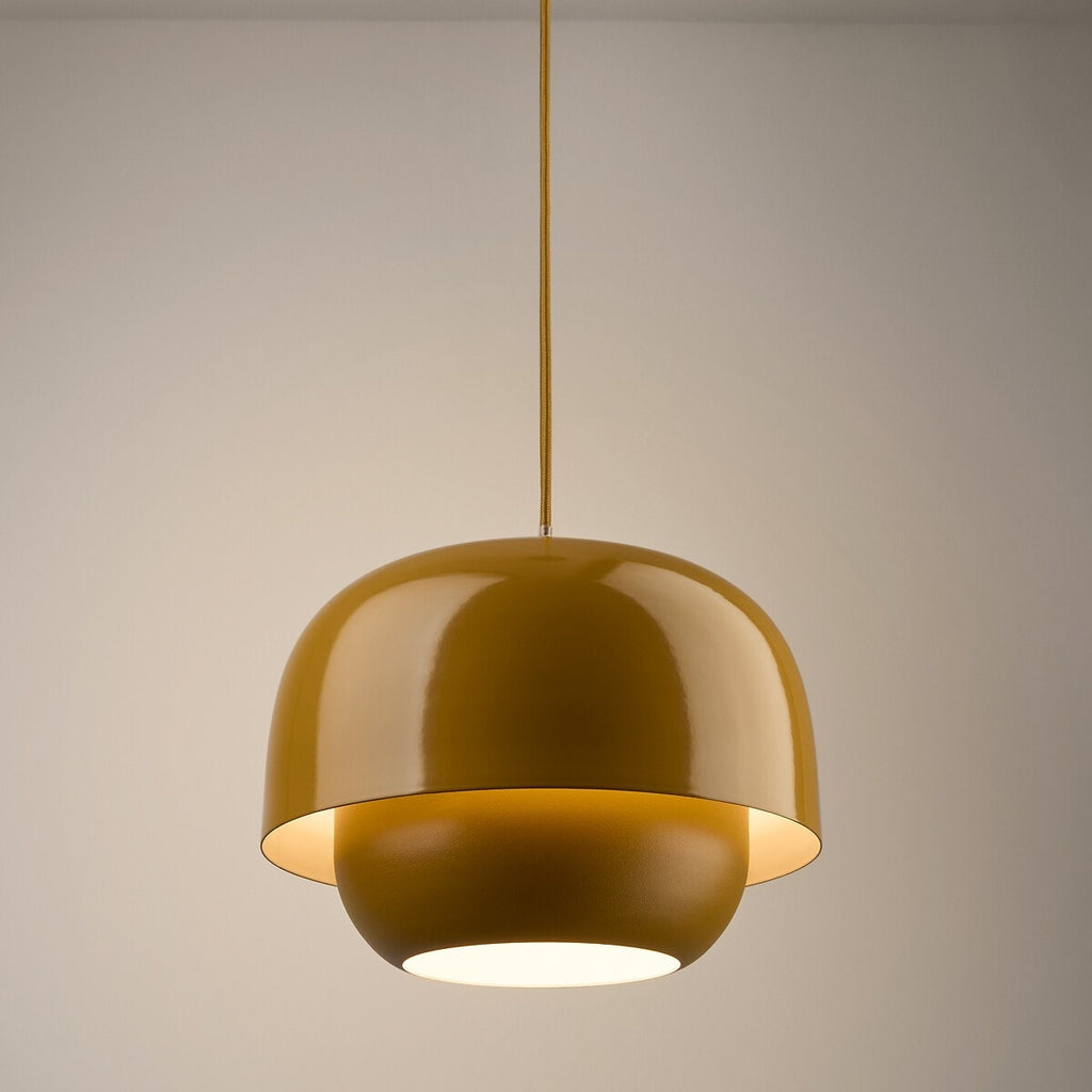 Layered Metal Pendant Light with Glossy Double Shade for Dining Room