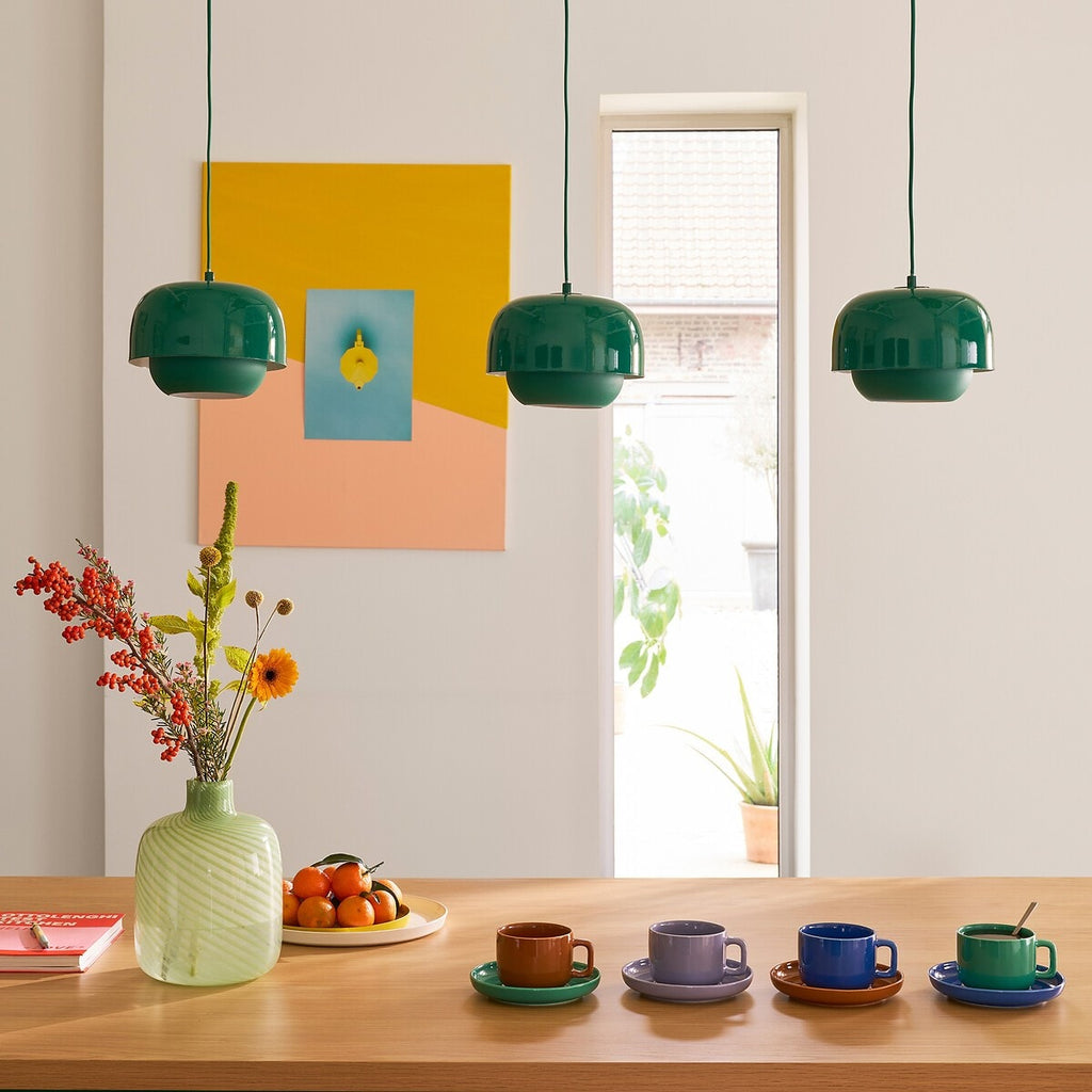 Layered Metal Pendant Light with Glossy Double Shade for Dining Room