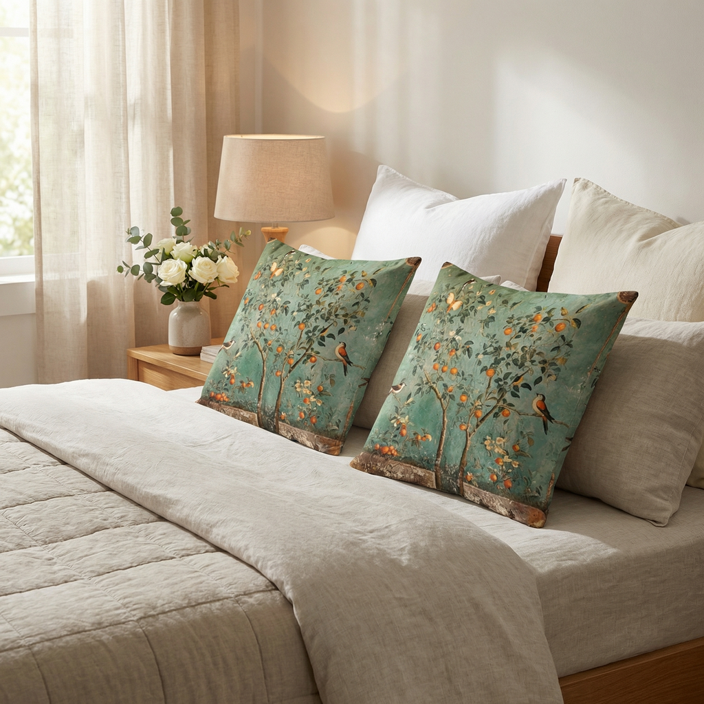 Vintage Botanical Cushion Covers Set of Two Heavyweight Polyester Throw Pillow Covers with Hidden Zip Garden Print for Sofa and Bed