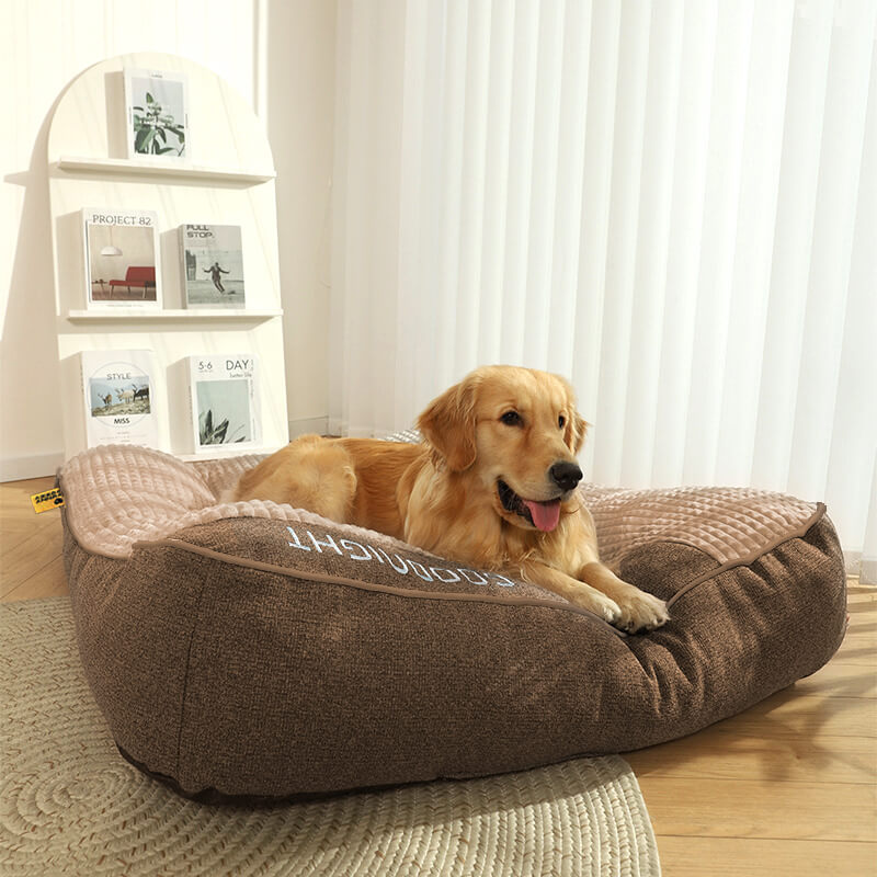 Orthopaedic Dog Bed with Headrest Removable Washable Velvet Cover Supportive Dog Cushion Mattress for Medium and Large Dogs