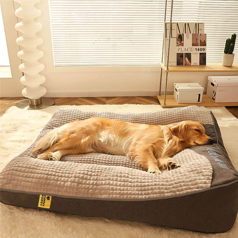Orthopaedic Dog Bed with Headrest Removable Washable Velvet Cover Supportive Dog Cushion Mattress for Medium and Large Dogs
