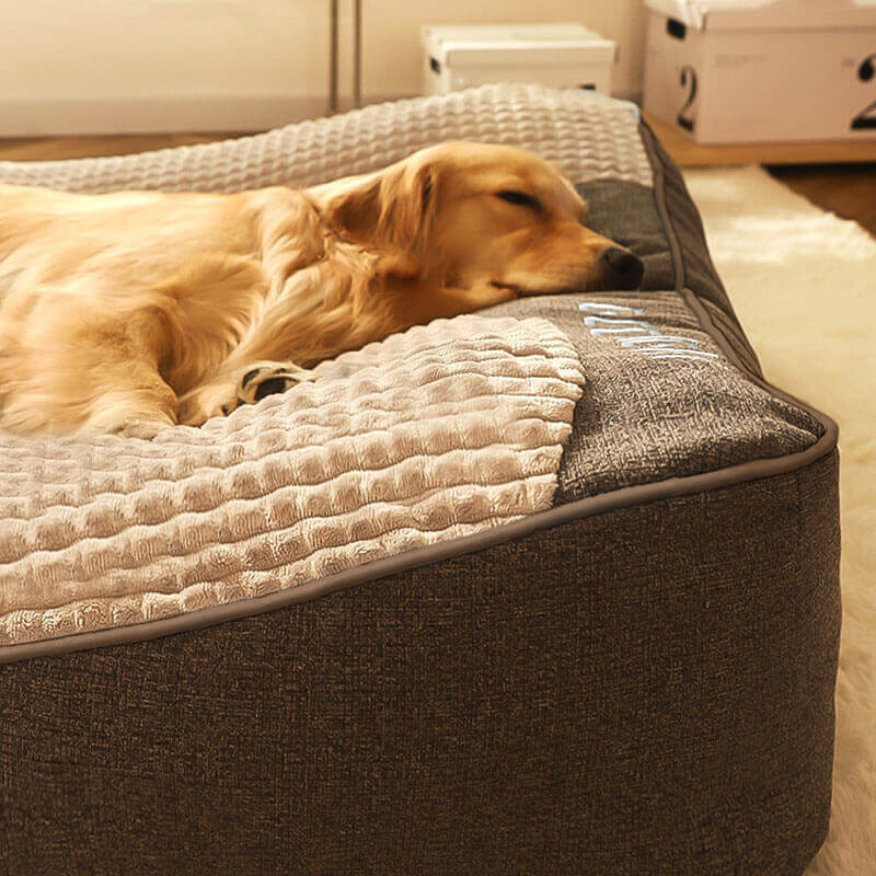 Orthopaedic Dog Bed with Headrest Removable Washable Velvet Cover Supportive Dog Cushion Mattress for Medium and Large Dogs