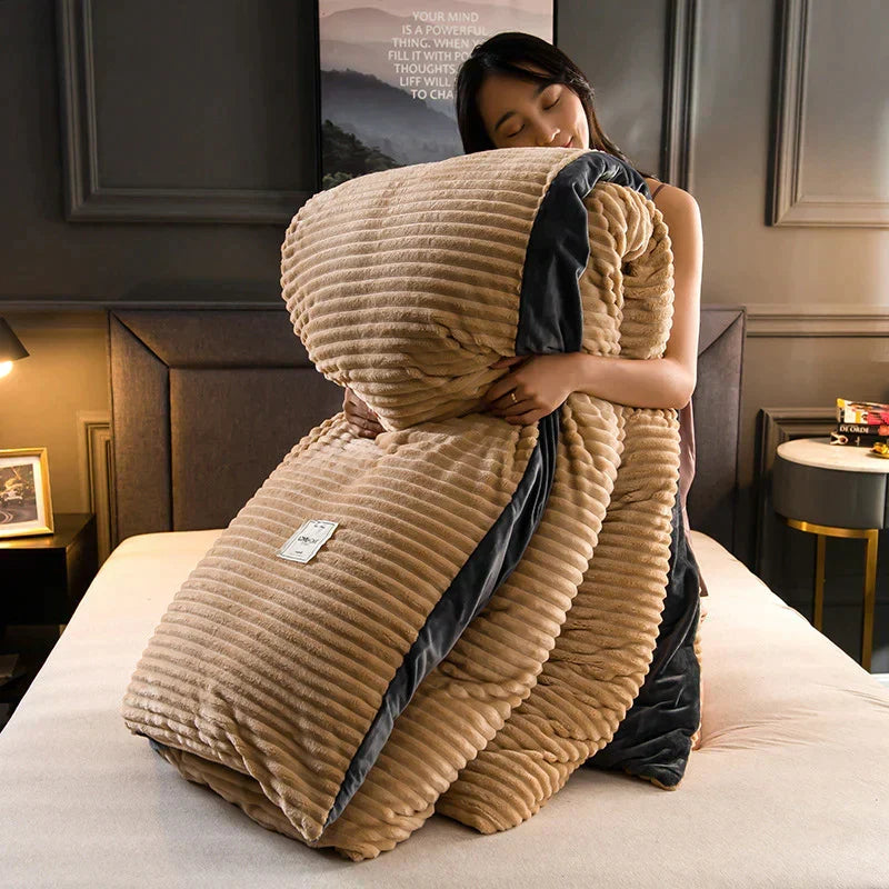 Velvet Fleece Duvet Cover Ribbed Plush Bedding with Optional Pillowcases Warm Soft Breathable Winter Quilt Cover Machine Washable