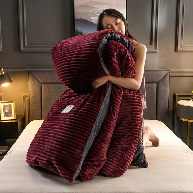 Velvet Fleece Duvet Cover Ribbed Plush Bedding with Optional Pillowcases Warm Soft Breathable Winter Quilt Cover Machine Washable