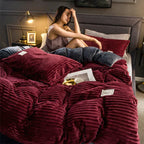 Velvet Fleece Duvet Cover Ribbed Plush Bedding with Optional Pillowcases Warm Soft Breathable Winter Quilt Cover Machine Washable