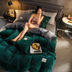 Velvet Fleece Duvet Cover Ribbed Plush Bedding with Optional Pillowcases Warm Soft Breathable Winter Quilt Cover Machine Washable