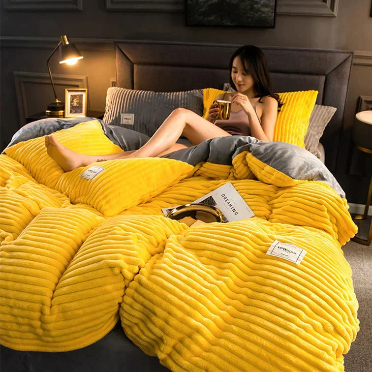 Velvet Fleece Duvet Cover Ribbed Plush Bedding with Optional Pillowcases Warm Soft Breathable Winter Quilt Cover Machine Washable