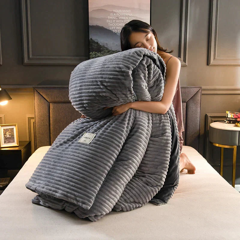 Velvet Fleece Duvet Cover Ribbed Plush Bedding with Optional Pillowcases Warm Soft Breathable Winter Quilt Cover Machine Washable