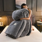 Velvet Fleece Duvet Cover Ribbed Plush Bedding with Optional Pillowcases Warm Soft Breathable Winter Quilt Cover Machine Washable