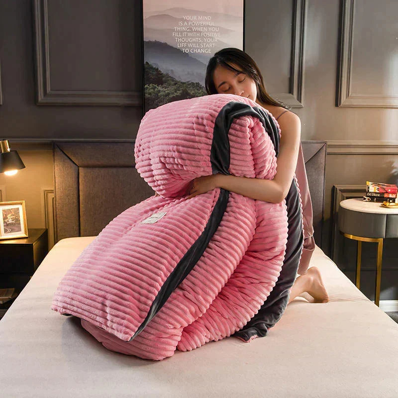 Velvet Fleece Duvet Cover Ribbed Plush Bedding with Optional Pillowcases Warm Soft Breathable Winter Quilt Cover Machine Washable