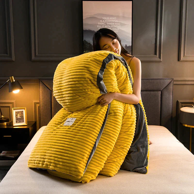 Velvet Fleece Duvet Cover Ribbed Plush Bedding with Optional Pillowcases Warm Soft Breathable Winter Quilt Cover Machine Washable