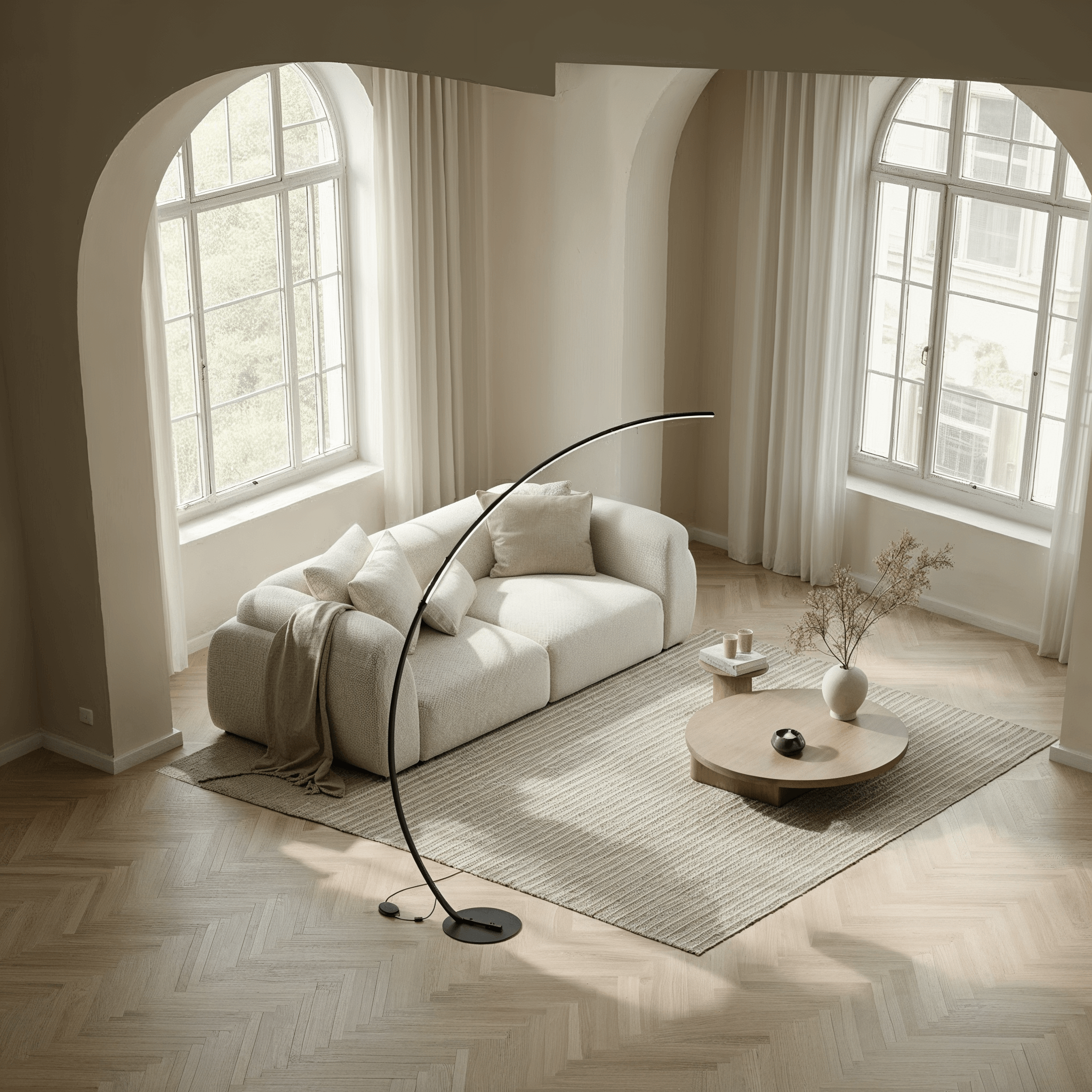 Minimalist Curved Arc floor lamp With Slim Light Bar