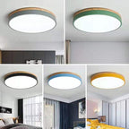 Round Flush LED Ceiling Light with Wood Trim for Living Room