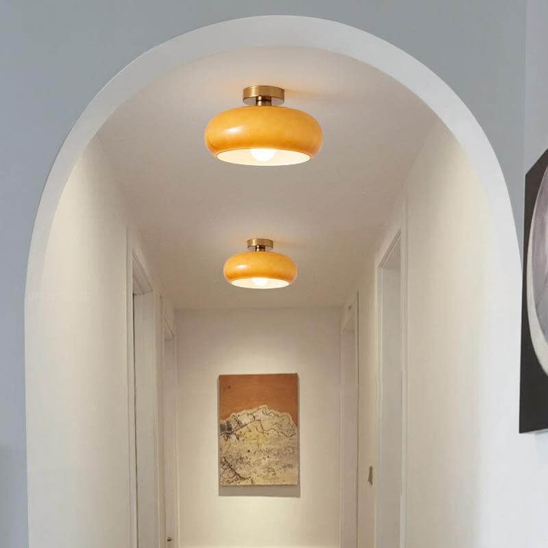 Mid Century Retro Glass Ceiling Light with Brass Finish for Hallway
