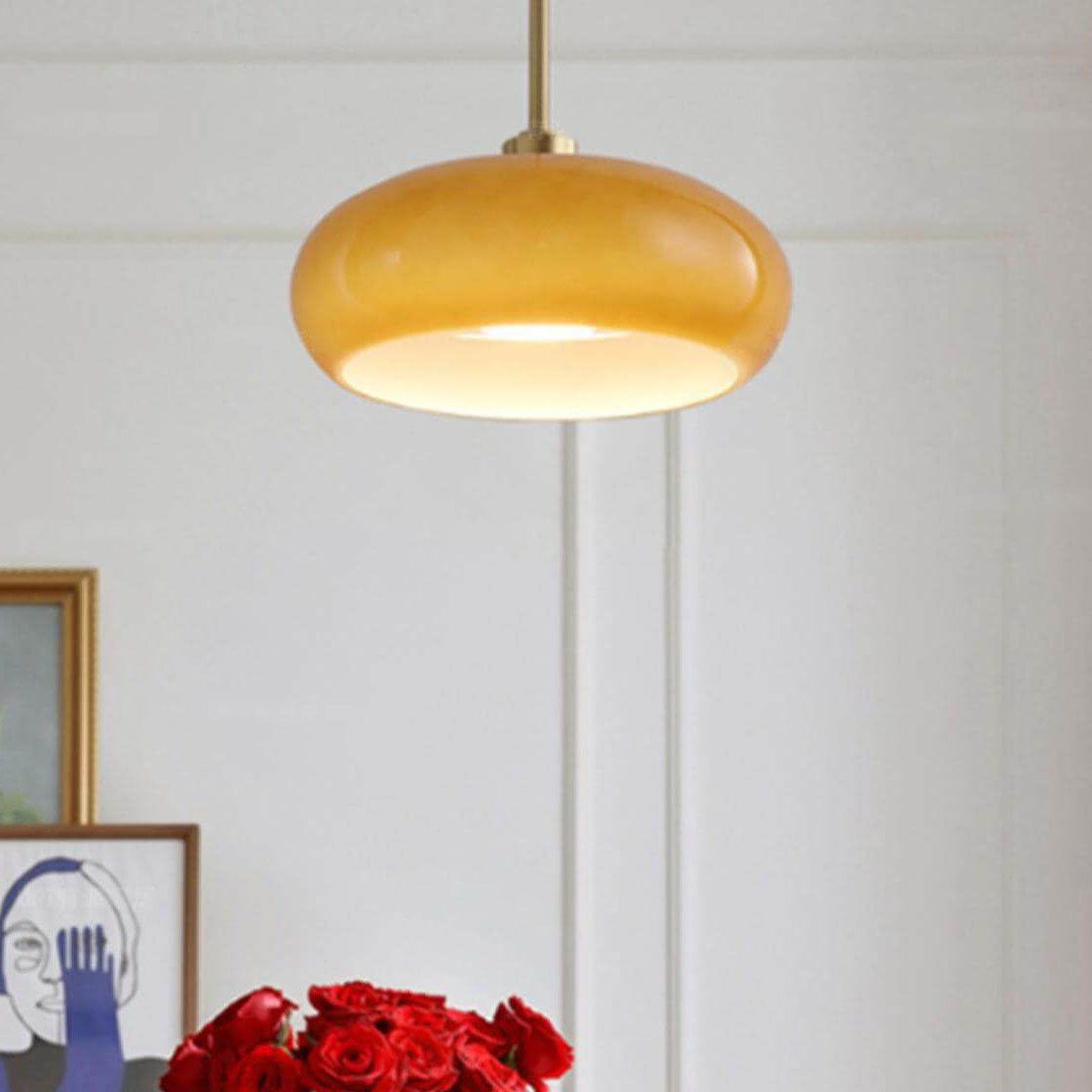 Mid Century Retro Glass Ceiling Light with Brass Finish for Hallway