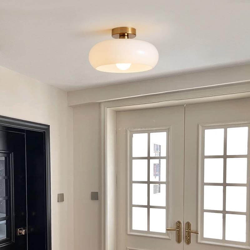 Mid Century Retro Glass Ceiling Light with Brass Finish for Hallway