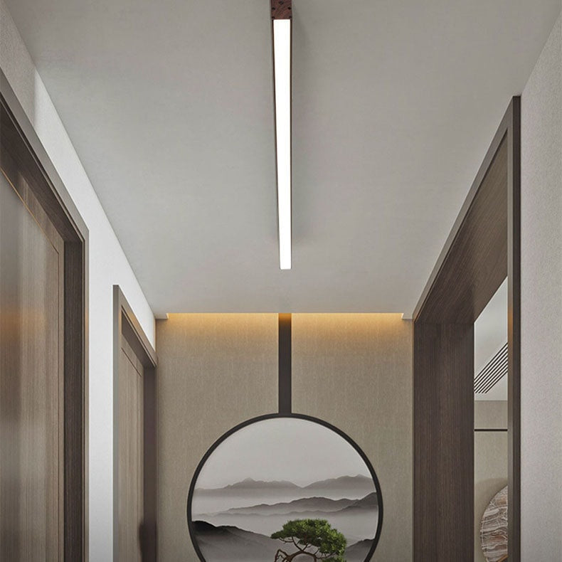 Minimalist Wood Grain LED Linear Ceiling Light Flush Mount for Hallway