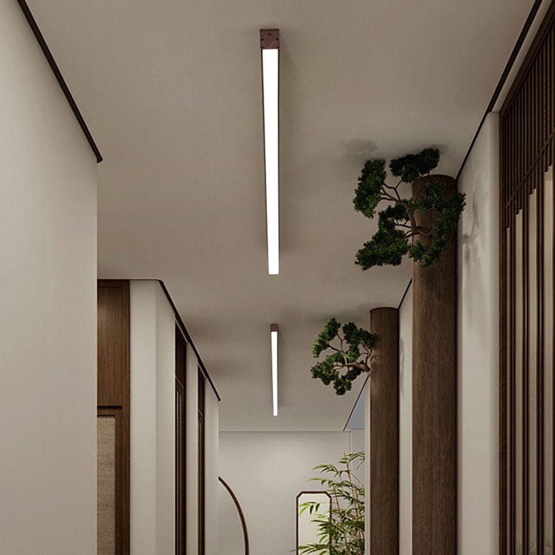 Minimalist Wood Grain LED Linear Ceiling Light Flush Mount for Hallway