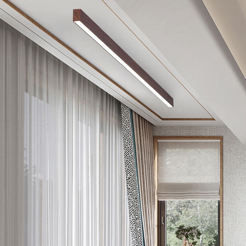 Minimalist Wood Grain LED Linear Ceiling Light Flush Mount for Hallway