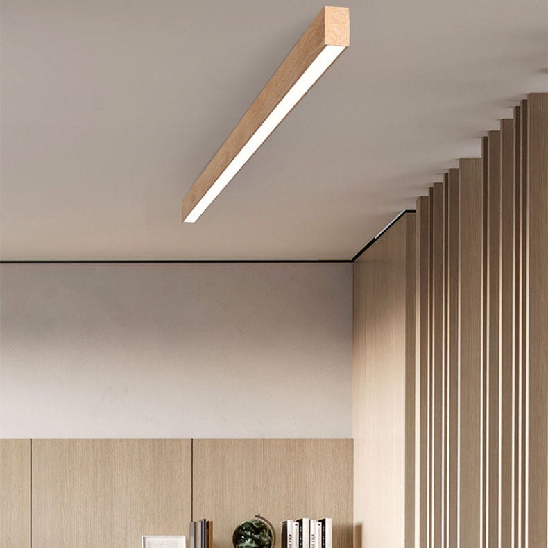 Minimalist Wood Grain LED Linear Ceiling Light Flush Mount for Hallway